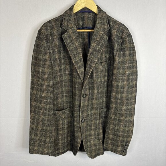 Bugatti Made In Germany Wool Plaid Casual Blazer Brown Tan Check Men 40 - Picture 1 of 11